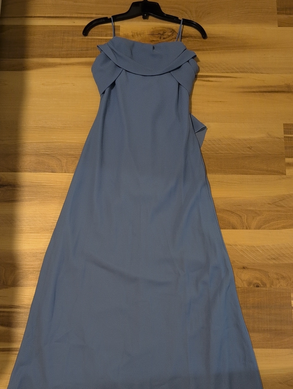 Women's Dusty Blue Sleeveless Maxi Dress with Folded Bandeau Neckline